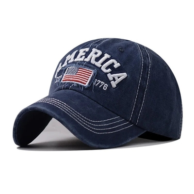 Großhandel 6 Panel Baseballkappen Custom 3d amerikanische Stickerei Logo gewaschen Baumwolle Papa Hüte