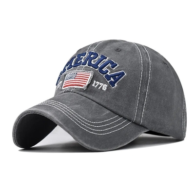 Großhandel 6 Panel Baseballkappen Custom 3d amerikanische Stickerei Logo gewaschen Baumwolle Papa Hüte