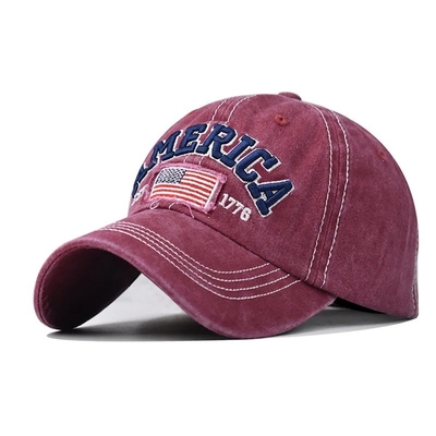 Großhandel 6 Panel Baseballkappen Custom 3d amerikanische Stickerei Logo gewaschen Baumwolle Papa Hüte