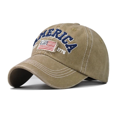 Großhandel 6 Panel Baseballkappen Custom 3d amerikanische Stickerei Logo gewaschen Baumwolle Papa Hüte