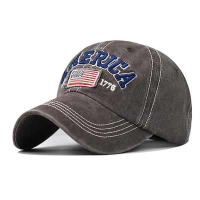 Großhandel 6 Panel Baseballkappen Custom 3d amerikanische Stickerei Logo gewaschen Baumwolle Papa Hüte