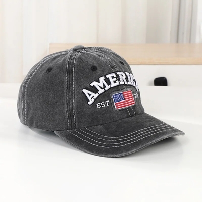 Großhandel 6 Panel Baseballkappen Custom 3d amerikanische Stickerei Logo gewaschen Baumwolle Papa Hüte