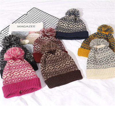 Wintermarke Frauen Pelz Pom Pom Pom Kappe Mädchens Strickmütze Kappe Dicke Frauen Skullies Mütze