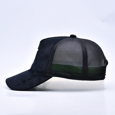 Hochkarätige gestickte Suede Trucker Cap Custom Logo 5 Panel Mesh Trucker Hut