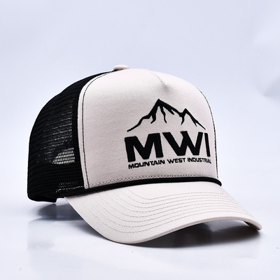 Hochkarätiges 3D-Bauwerk Seil Trucker Hut Custom Logo Mesh Rücken Trucker Cap