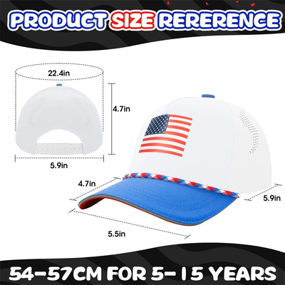 Unisex 5-Panel amerikanische Flagge Kinder Baseballhut Custom USA Kinder Baseballmützen mit Seil