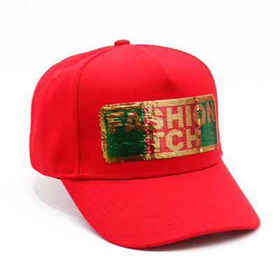 Top Qualität Sommer Frauen 100% Baumwolle 6 Panel Baseball Hüte Custom Sequin Baseball Kappe