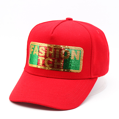 Top Qualität Sommer Frauen 100% Baumwolle 6 Panel Baseball Hüte Custom Sequin Baseball Kappe