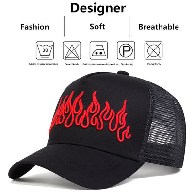 Flame Street Style verstellbarer Hip Hop-Hut gestickter Snapback-Kurve Brim Trucker Mesh Sporthut