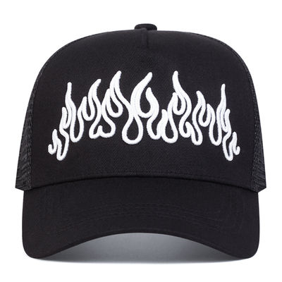 Flame Street Style verstellbarer Hip Hop-Hut gestickter Snapback-Kurve Brim Trucker Mesh Sporthut