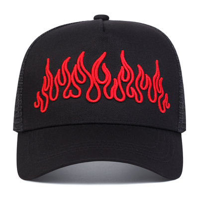 Flame Street Style verstellbarer Hip Hop-Hut gestickter Snapback-Kurve Brim Trucker Mesh Sporthut