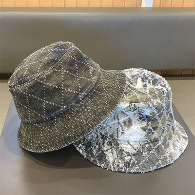 Heißer Verkauf Frühling und Herbst Neue Flat Top Fransen Denim Suquin Plaid Stickerei Benutzerdefinierte Bucket Hat Stickerei Logo Fischerhut