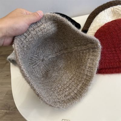 Autumn and Winter New Wool Knitted Bucket Hat for Women Knitted Jacquard Bucket Hat
