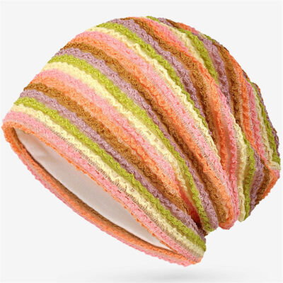 Kostüm Hochwertige Damen gestreifte Strick-Köpfe Slouchy Style Skullies Sport Wintermütze Outdoor ohne Manschettenmütze