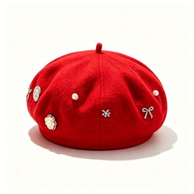 Rote Woll-Blend-Beret mit hoher Haltbarkeit für alle Jahreszeiten und maßgeschneiderte Größe