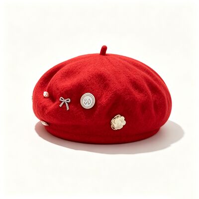 Rote Woll-Blend-Beret mit hoher Haltbarkeit für alle Jahreszeiten und maßgeschneiderte Größe