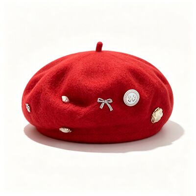 Rote Woll-Blend-Beret mit hoher Haltbarkeit für alle Jahreszeiten und maßgeschneiderte Größe