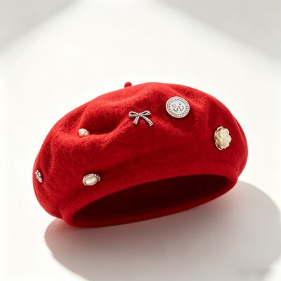 Rote Woll-Blend-Beret mit hoher Haltbarkeit für alle Jahreszeiten und maßgeschneiderte Größe