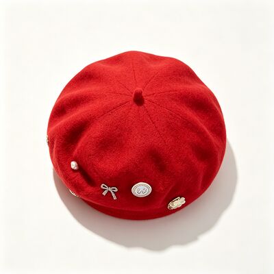 Rote Woll-Blend-Beret mit hoher Haltbarkeit für alle Jahreszeiten und maßgeschneiderte Größe