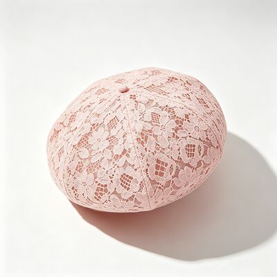 Vintage Pink Lace Beret Blumenmuster Atmung Beret Kappe mit und Elegante tägliche & Party Kopfbedeckung