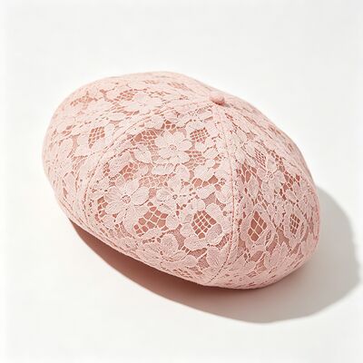 Vintage Pink Lace Beret Blumenmuster Atmung Beret Kappe mit und Elegante tägliche & Party Kopfbedeckung
