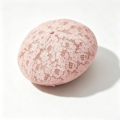 Vintage Pink Lace Beret Blumenmuster Atmung Beret Kappe mit und Elegante tägliche & Party Kopfbedeckung