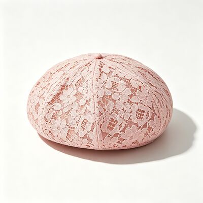 Vintage Pink Lace Beret Blumenmuster Atmung Beret Kappe mit und Elegante tägliche & Party Kopfbedeckung