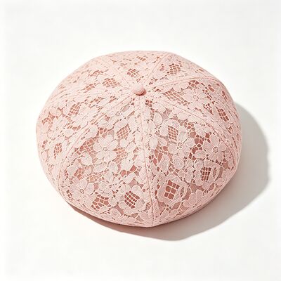 Vintage Pink Lace Beret Blumenmuster Atmung Beret Kappe mit und Elegante tägliche & Party Kopfbedeckung