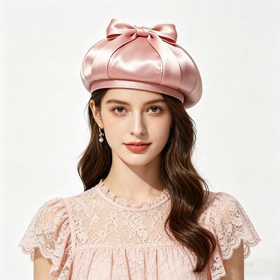 Elegantes rosa Satin-Beret-Hut mit Stoff 150 Gramm Leichtgewicht und maßgeschneiderte Größe für Casual Wear