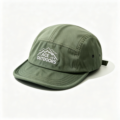 Flat Brim 5 Panel Camper Hut mit Sportnetz-Schweißband und verstellbarem Haken-und-Loop-Gürtel