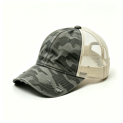 Bedrängte Camo Kurv Visier Trucker Kappe mit konstruierter Struktur langlebiger Maschenrücken und verstellbarer Schnallschließung für den Alltag