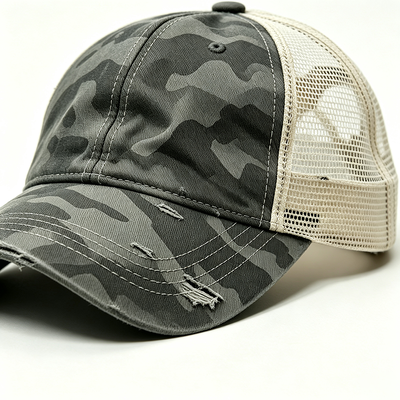 Bedrängte Camo Kurv Visier Trucker Kappe mit konstruierter Struktur langlebiger Maschenrücken und verstellbarer Schnallschließung für den Alltag