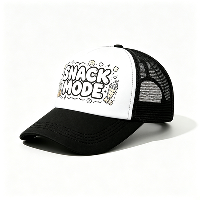 Gebogene 6-Panel-Trucker-Cap mit Kunststoff-Snapback-Verschluss, individuell gestaltbar, ideal für Kampagnen, Teamuniformen und Freizeitkleidung