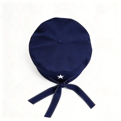 Classic Navy Style Beret Hat Embroidery Star Logo Beret With Ribbon Tie Cotton Lining Solid Color Beret For Daily Casual Wear Support Customization