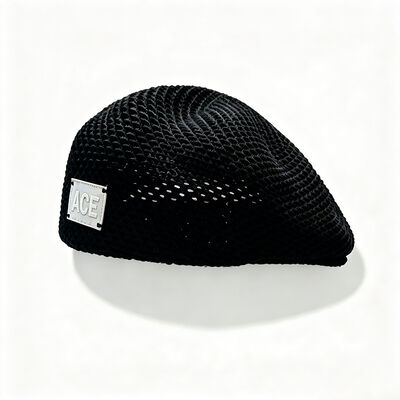 Classic Hollow Mesh Knit Beret Hat ACE Leather Label Beret Breathable Solid Color Beret For Fashion Street Daily Wear Support Customization