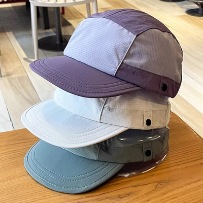 Unisex leichte atmungsaktive schnell trocknende 5-Panel-Camping-Mütze Custom Outdoor-Wander-Camp-Mütze Splicing Short-Rim Camper-Hut