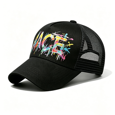Einstellbare Snapback Trucker Cap Digital Wärmeübertragung Graffiti Muster Front-Panel Mesh Rücken Hut perfekt für Outdoor-Aktivitäten Unternehmen Branding