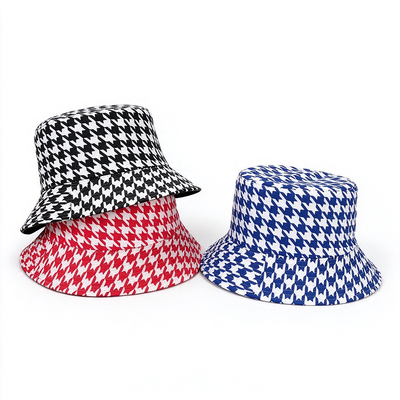Recycelte Stoffe Houndstooth Bucket Hat Casual Leichtgewicht Atmung Hut Für tägliche Outdoor-Aktivitäten